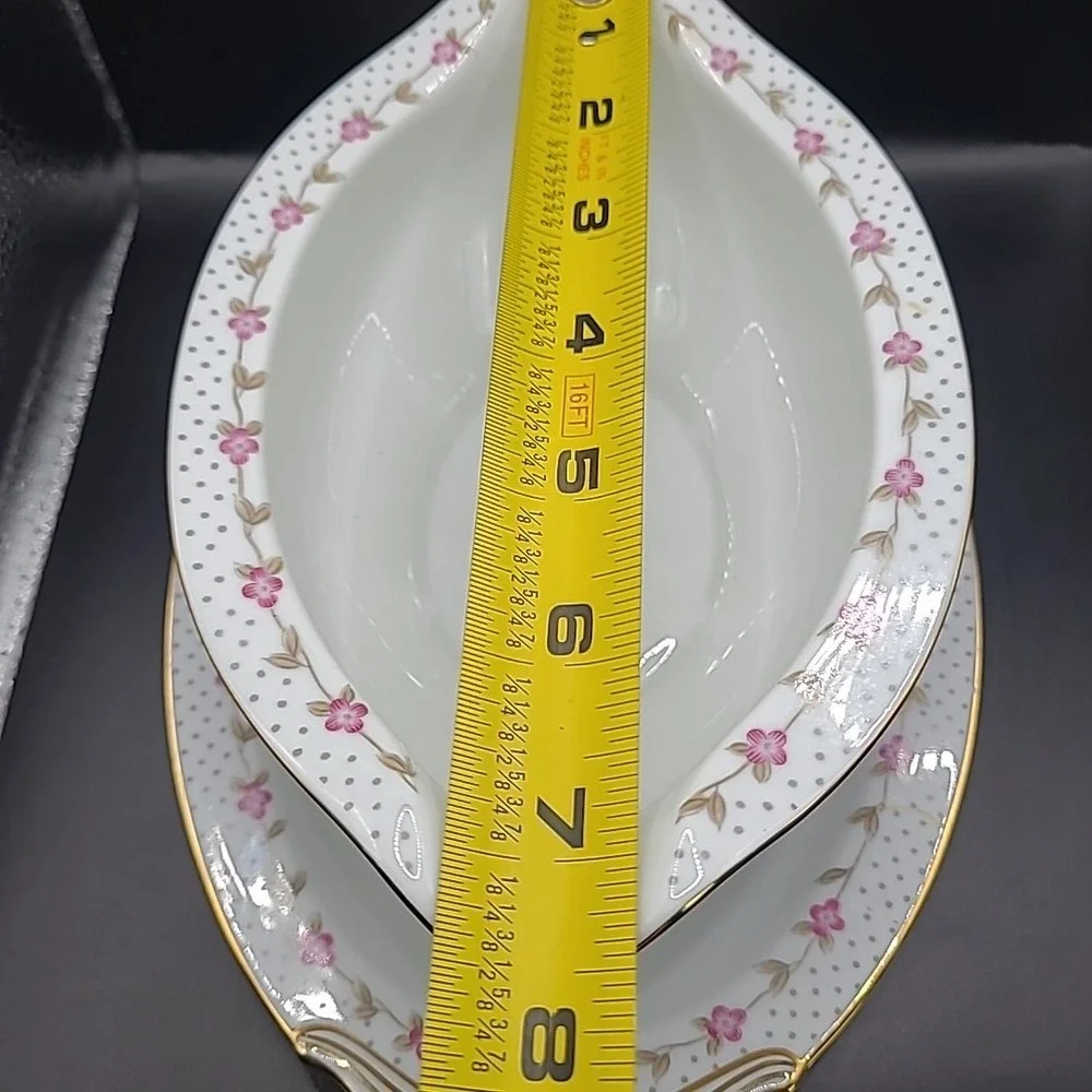 Vintage Noritake Elaine 5210 Gravy Boat Underplate‎ Pink Floral Gold Trim